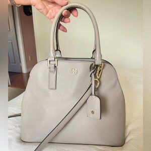 Tory Burch Gray Dome Satchel with Gold Hardware